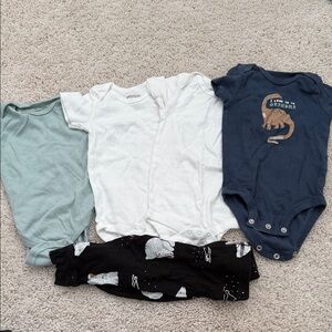 Carter's Bodysuit Trio - White, Blue, Green with Black Pants